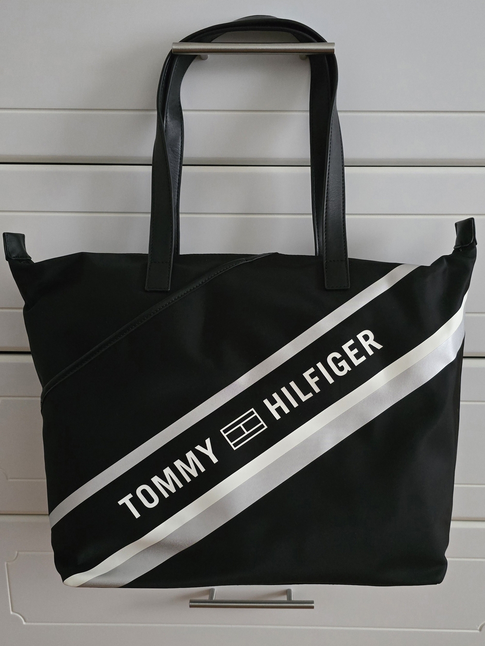 Tommy Hilfiger Skylar Tote Shoulder Bag with White Diagonal Logo Stripe - NWOT